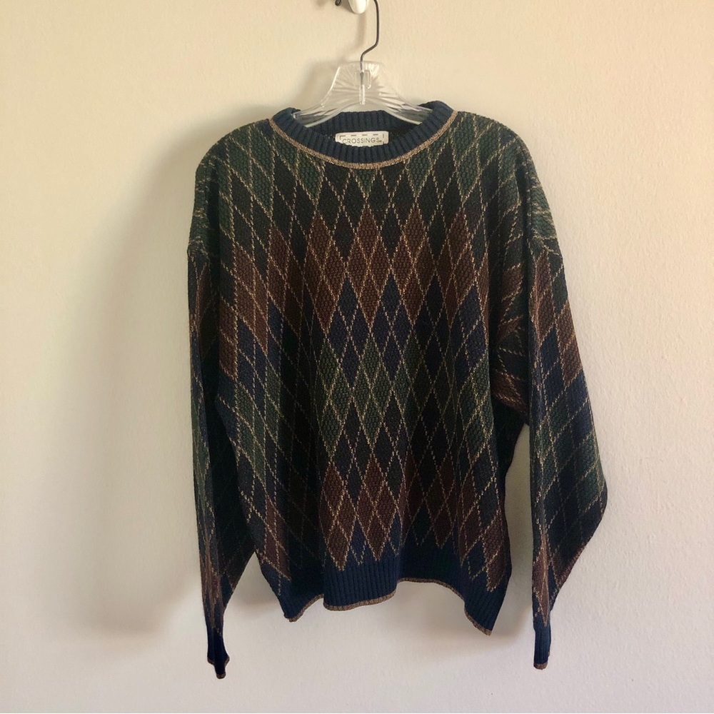 Vintage Crossings Diamond Pattern Crewneck Acrylic Sweater
